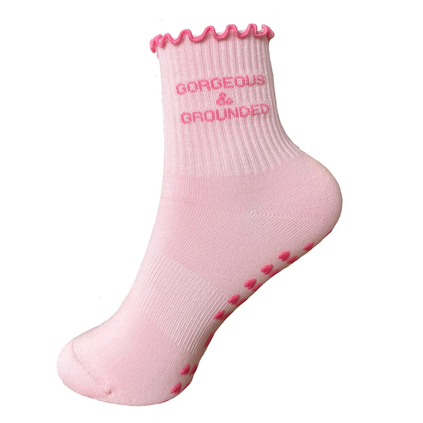 Pinke Pilates Socken mir Rüschenrand und Herz Noppen