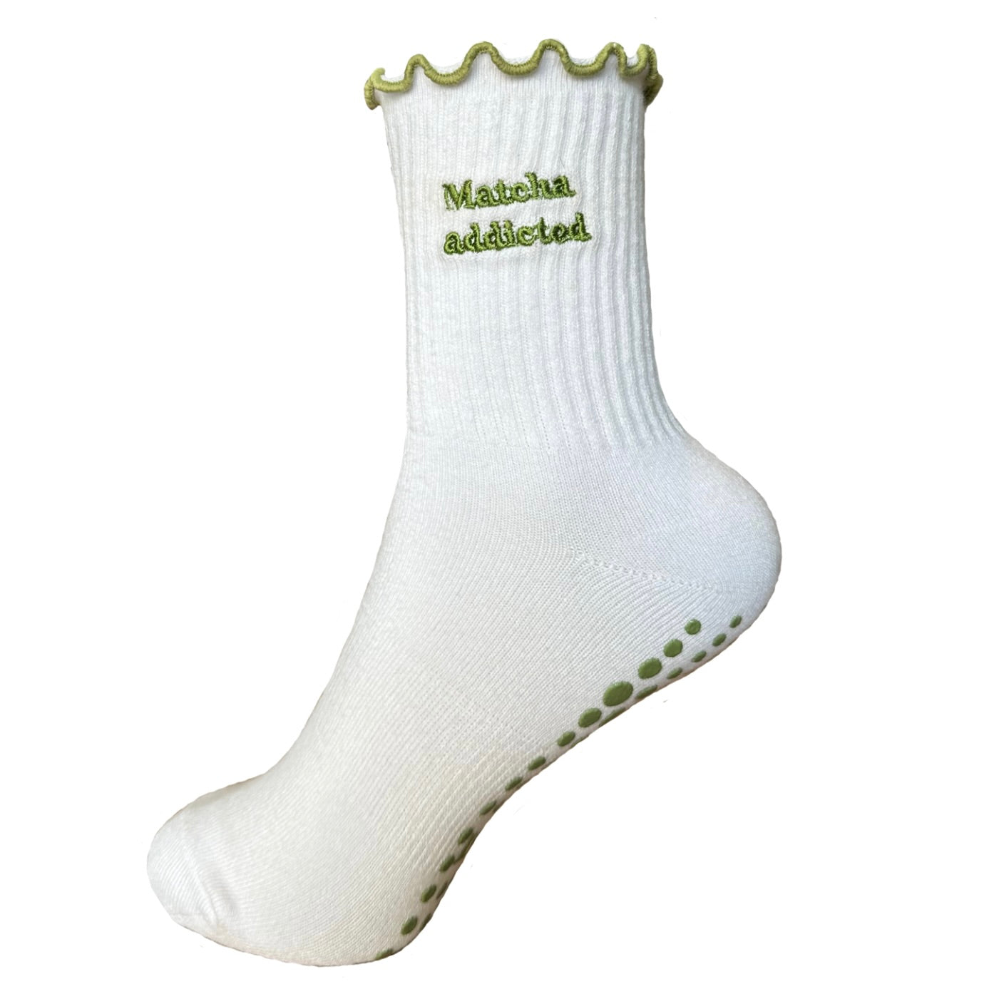 Weiße Pilates Socken mit grünen Details