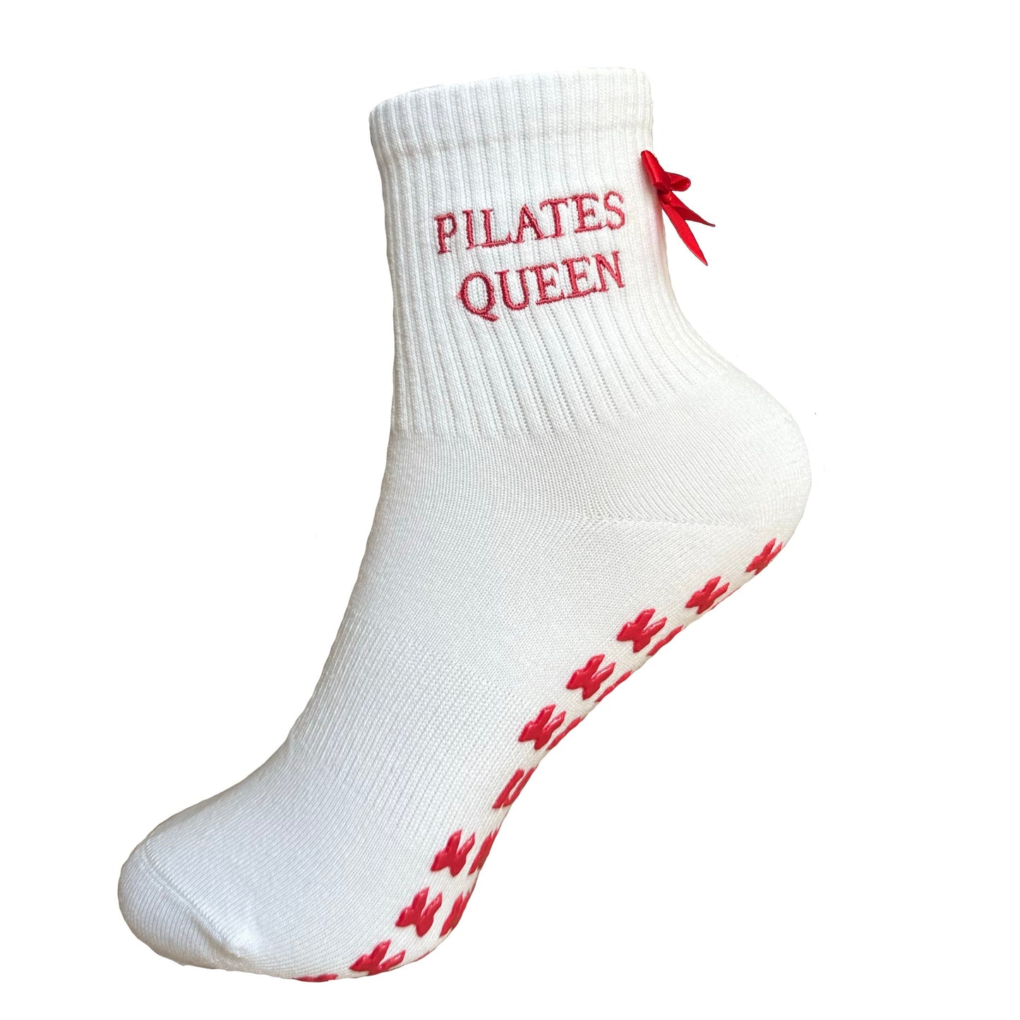 Weiße Pilates Socken mit roten Details