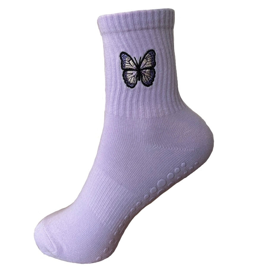Lila Pilates Socken mit Schmetterling